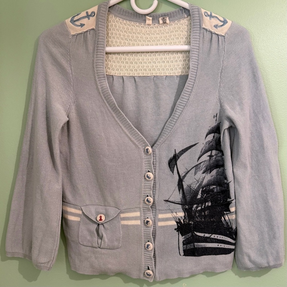 Anthropologie Light Blue Nautical Cardigan